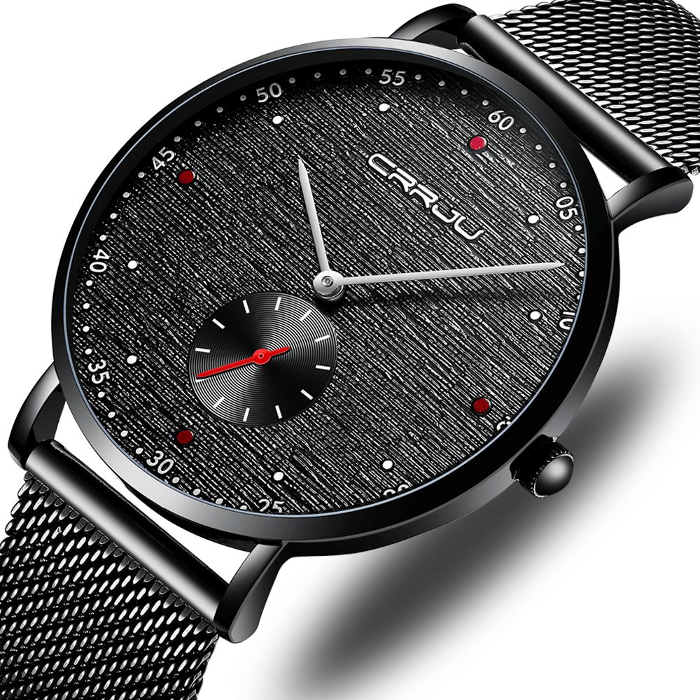 Crrju 2163 Mode Red Dot Design Volledig Stalen Onafhankelijke Tweede Wijzerplaat Heren Quartz Horloge