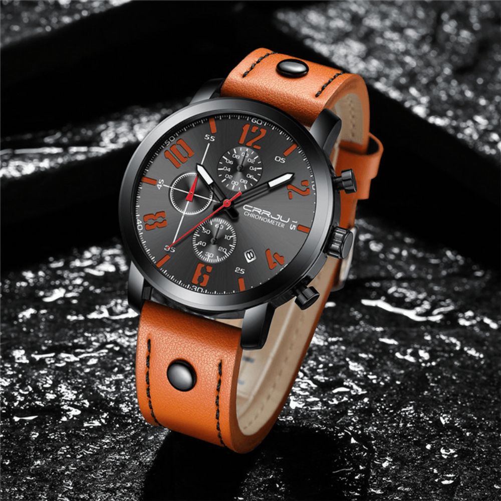 Crrju 2215 Chronograaf Casual Stijl Heren Polshorloge Lichtgevende Display Quartz Horloge