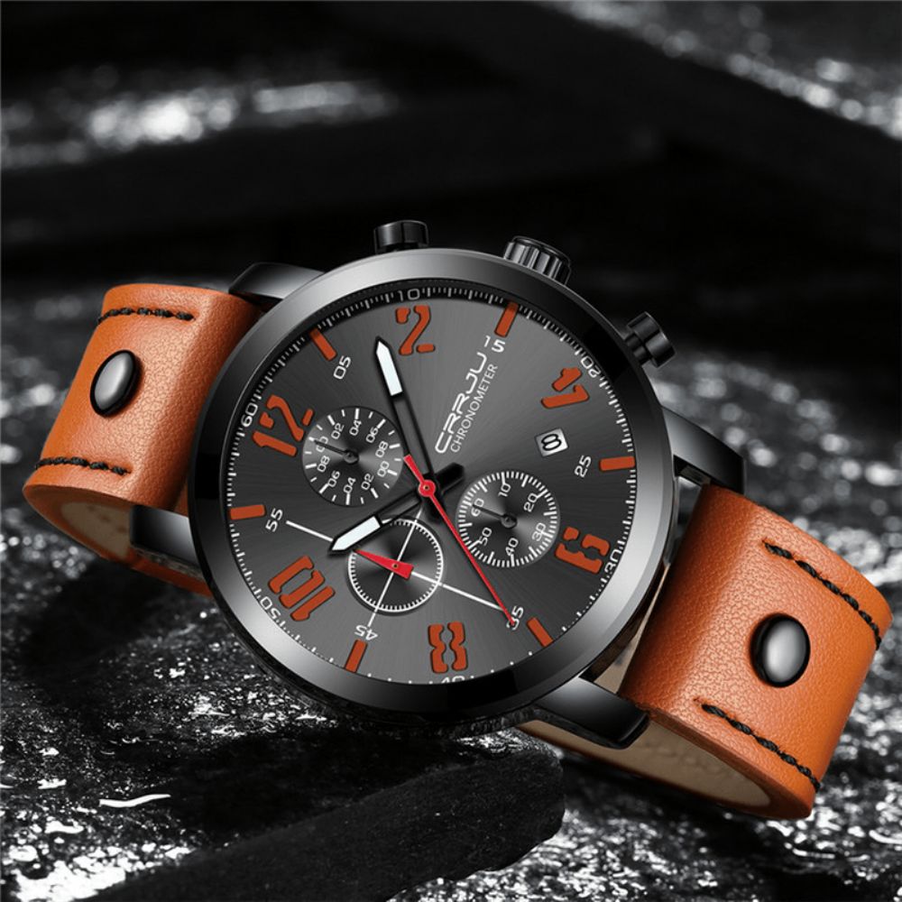 Crrju 2215 Chronograaf Casual Stijl Heren Polshorloge Lichtgevende Display Quartz Horloge