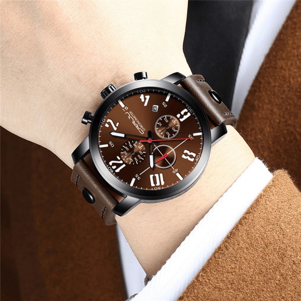 Crrju 2215 Chronograaf Casual Stijl Heren Polshorloge Lichtgevende Display Quartz Horloge