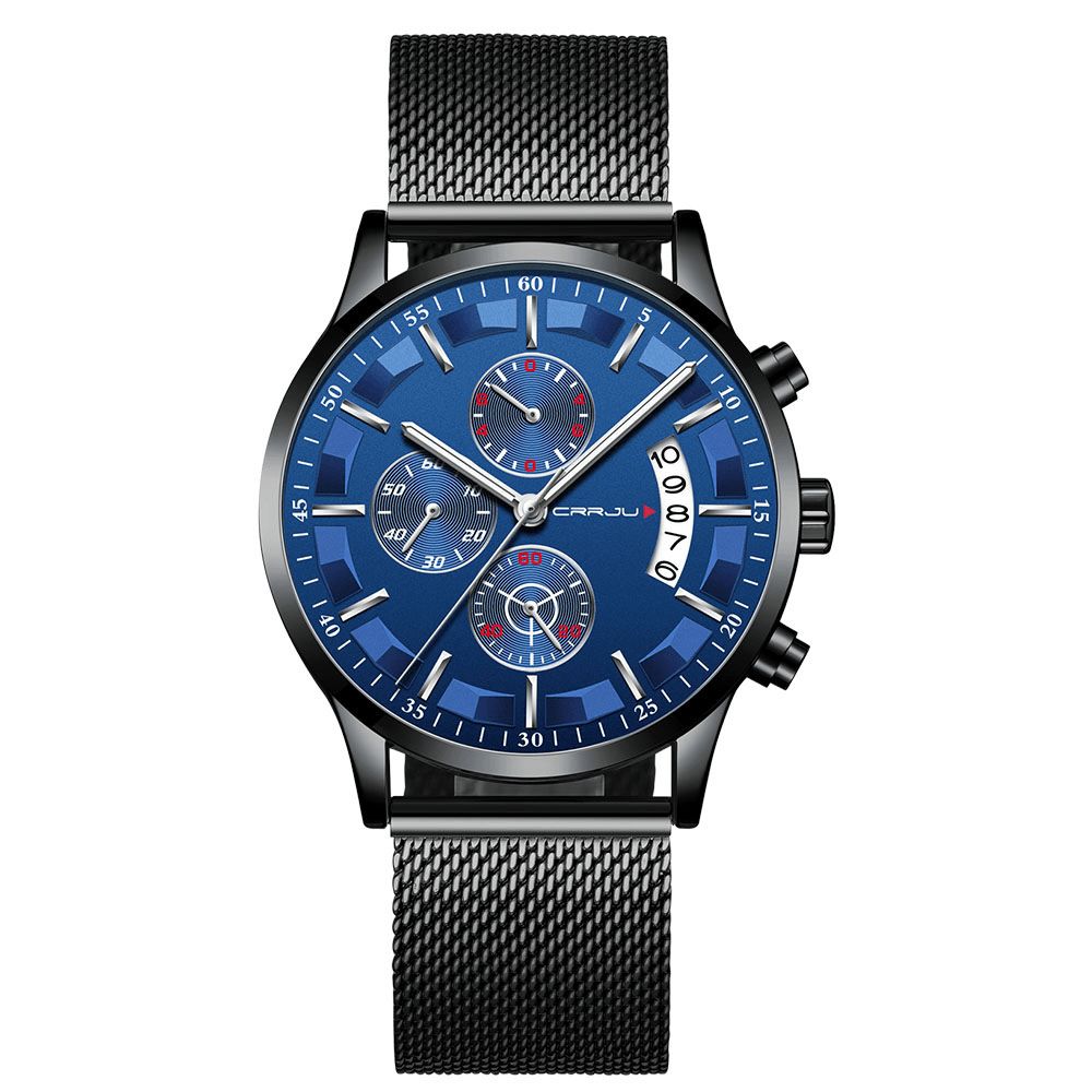 Crrju 2261 Mesh Stalen Band Heren Mode Wijzerplaat Eenvoudige Stijl Lichtgevende Display Quartz Horloge