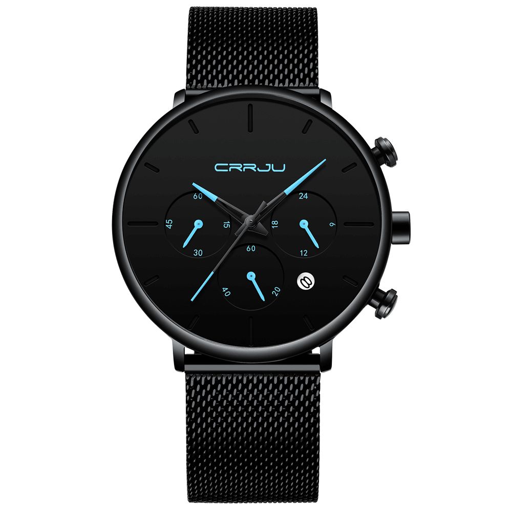 Crrju 2271 Heren Eenvoudig Atmosferisch Wijzerplaat Kleur Ontwerp Naald Full Mesh Stalen Band Quartz Horloge