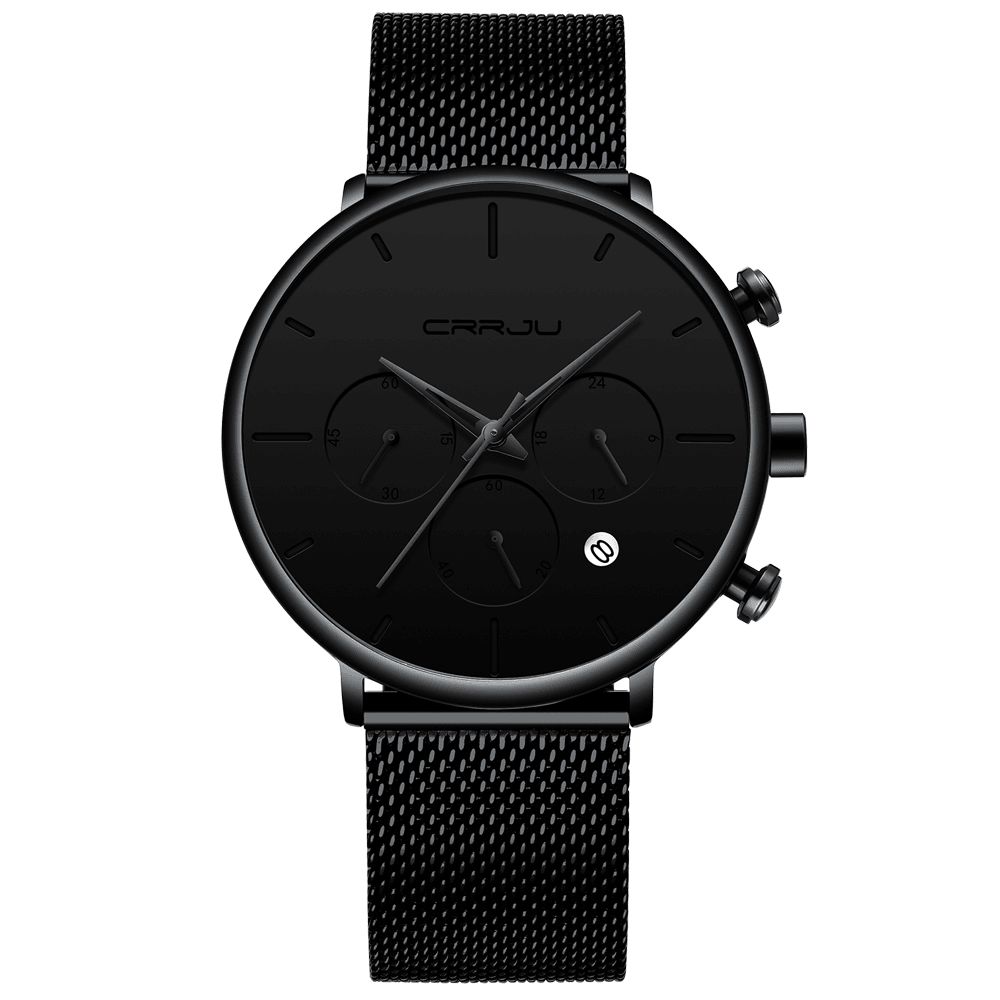 Crrju 2271 Heren Eenvoudig Atmosferisch Wijzerplaat Kleur Ontwerp Naald Full Mesh Stalen Band Quartz Horloge