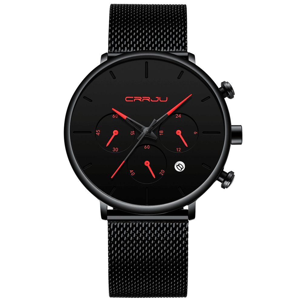 Crrju 2271 Heren Eenvoudig Atmosferisch Wijzerplaat Kleur Ontwerp Naald Full Mesh Stalen Band Quartz Horloge