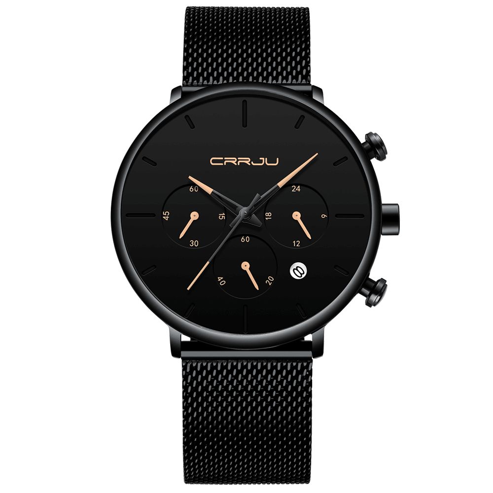 Crrju 2271 Heren Eenvoudig Atmosferisch Wijzerplaat Kleur Ontwerp Naald Full Mesh Stalen Band Quartz Horloge