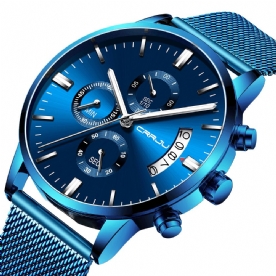 Crrju 2273 Herenmode Blauwe Wijzerplaat Full Mesh Stalen Band Sportklok Waterdicht Quartz Horloge