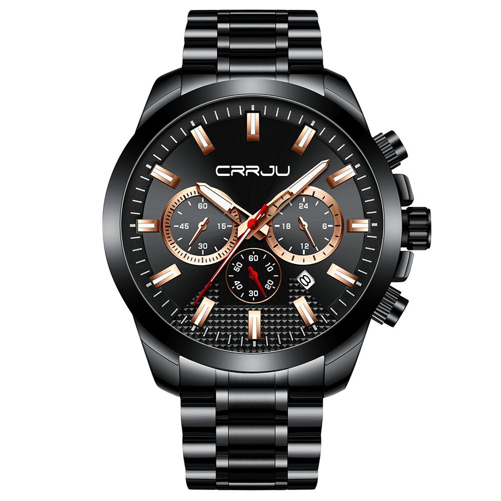 Crrju 2286 Mode Legering Case Volledig Stalen Lichtgevende Display Zakelijke Stijl Heren Quartz Horloge