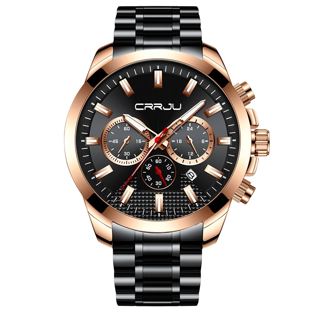 Crrju 2286 Mode Legering Case Volledig Stalen Lichtgevende Display Zakelijke Stijl Heren Quartz Horloge