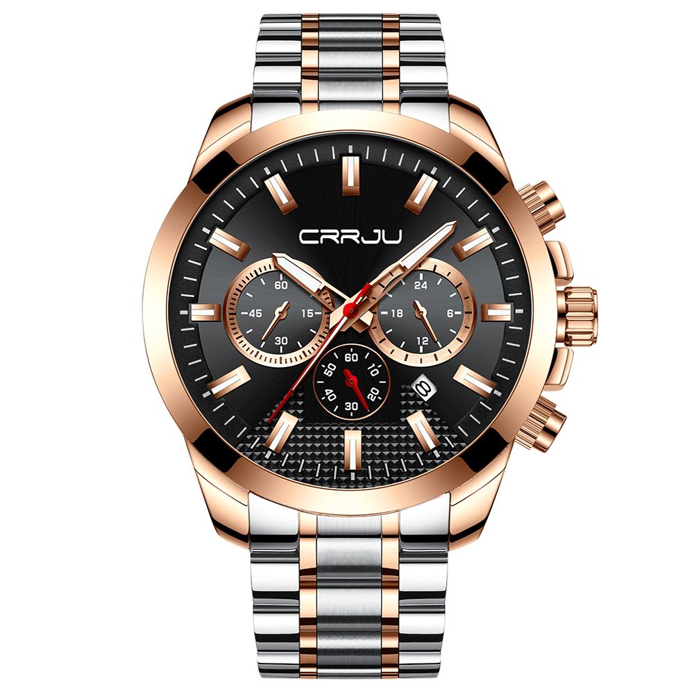 Crrju 2286 Mode Legering Case Volledig Stalen Lichtgevende Display Zakelijke Stijl Heren Quartz Horloge