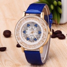 Crystal Shining Dress Dameshorloge Rose Gold Case Lederen Band Quartz Horloges