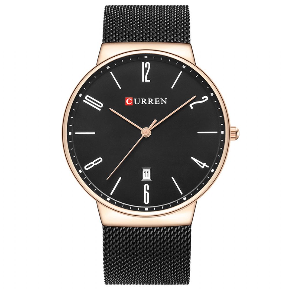 Curren 8257 Ultradunne Casual Design Quartz Horloge Datumweergave Roestvrij Staal Herenhorloge