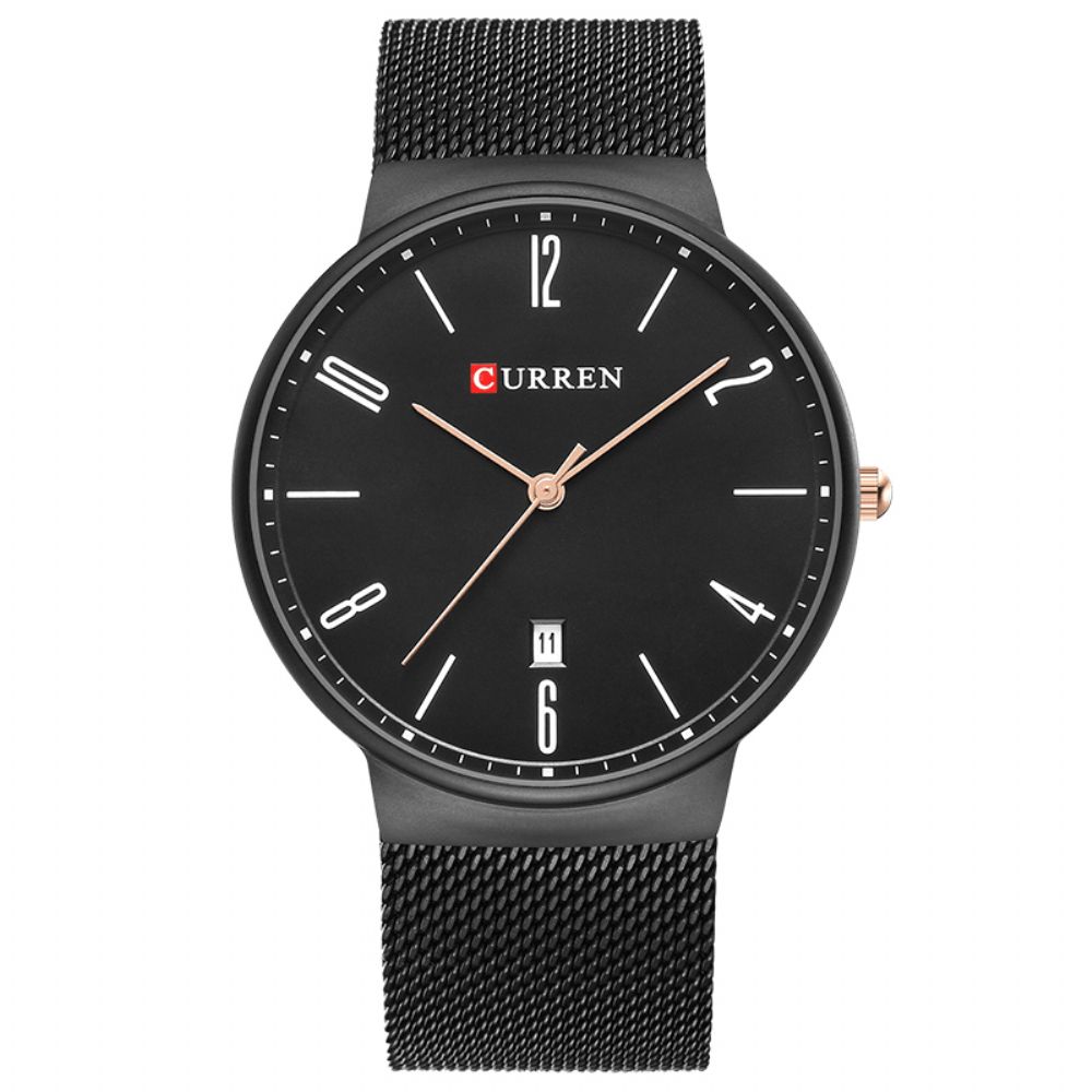 Curren 8257 Ultradunne Casual Design Quartz Horloge Datumweergave Roestvrij Staal Herenhorloge