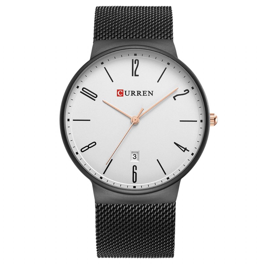 Curren 8257 Ultradunne Casual Design Quartz Horloge Datumweergave Roestvrij Staal Herenhorloge