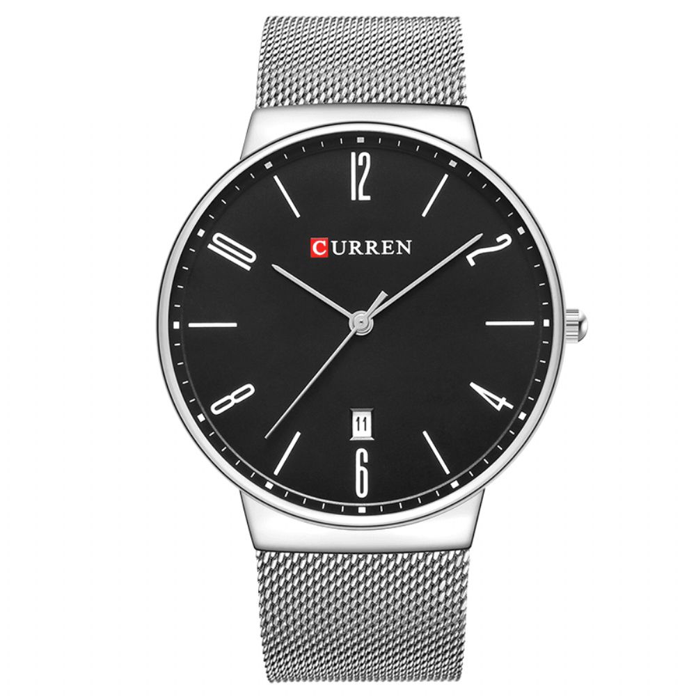 Curren 8257 Ultradunne Casual Design Quartz Horloge Datumweergave Roestvrij Staal Herenhorloge