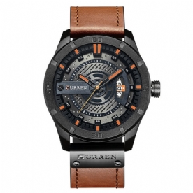 Curren 8301 Datumweergave Klok Quartz Horloges Zakelijke Stijl Lederen Band Heren Polshorloge