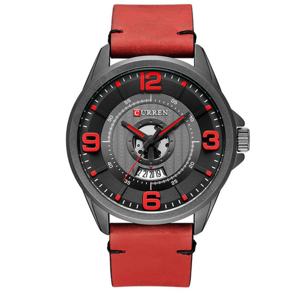 Curren 8305 3D-Nummerontwerp Heren Polshorloge Datumweergave Lederen Band Quartz Horloge