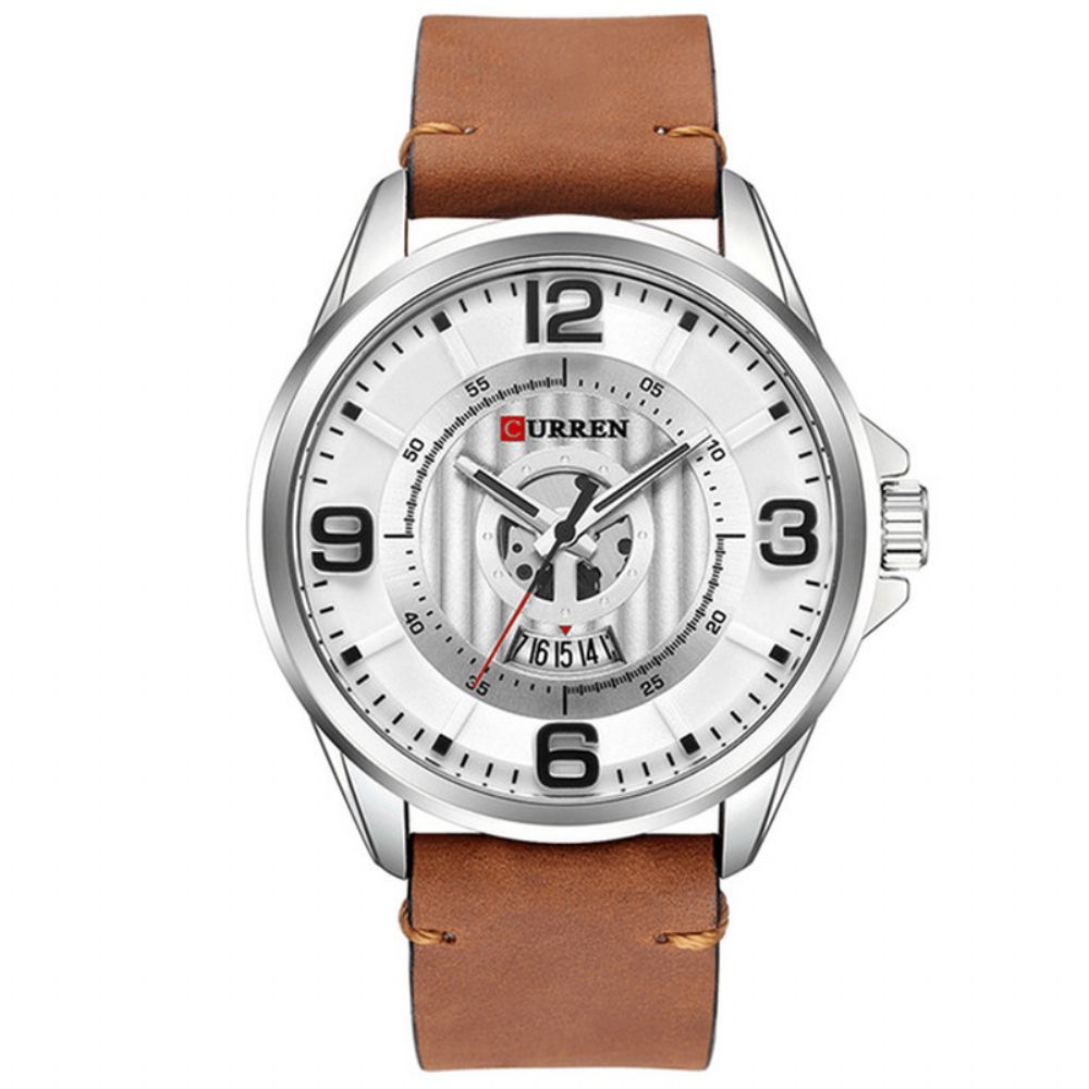 Curren 8305 3D-Nummerontwerp Heren Polshorloge Datumweergave Lederen Band Quartz Horloge