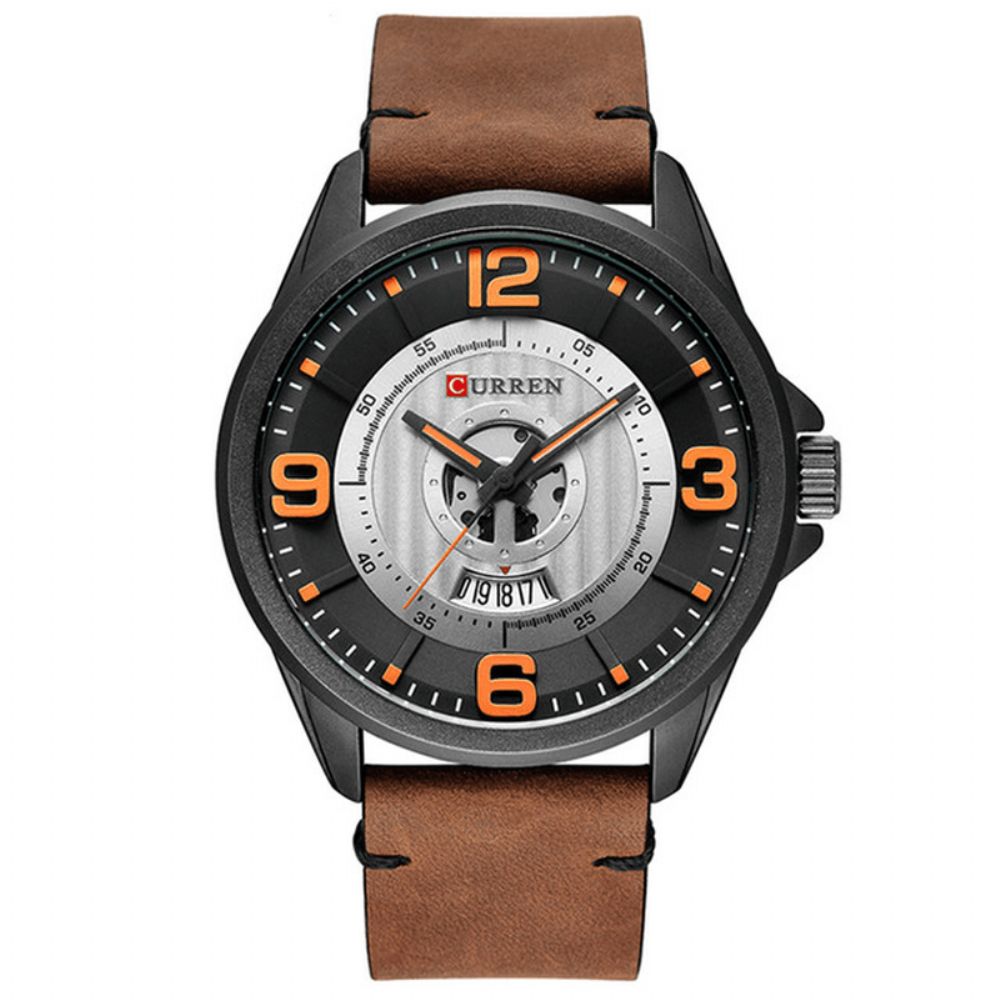 Curren 8305 3D-Nummerontwerp Heren Polshorloge Datumweergave Lederen Band Quartz Horloge