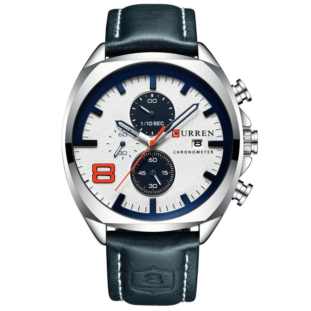 Curren 8324 Chronometer Casual Stijl Mannelijk Sporthorloge Lederen Band Analoog Quartz Horloge