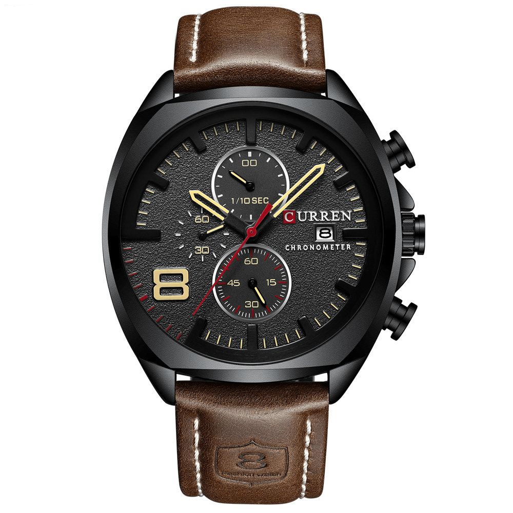 Curren 8324 Chronometer Casual Stijl Mannelijk Sporthorloge Lederen Band Analoog Quartz Horloge