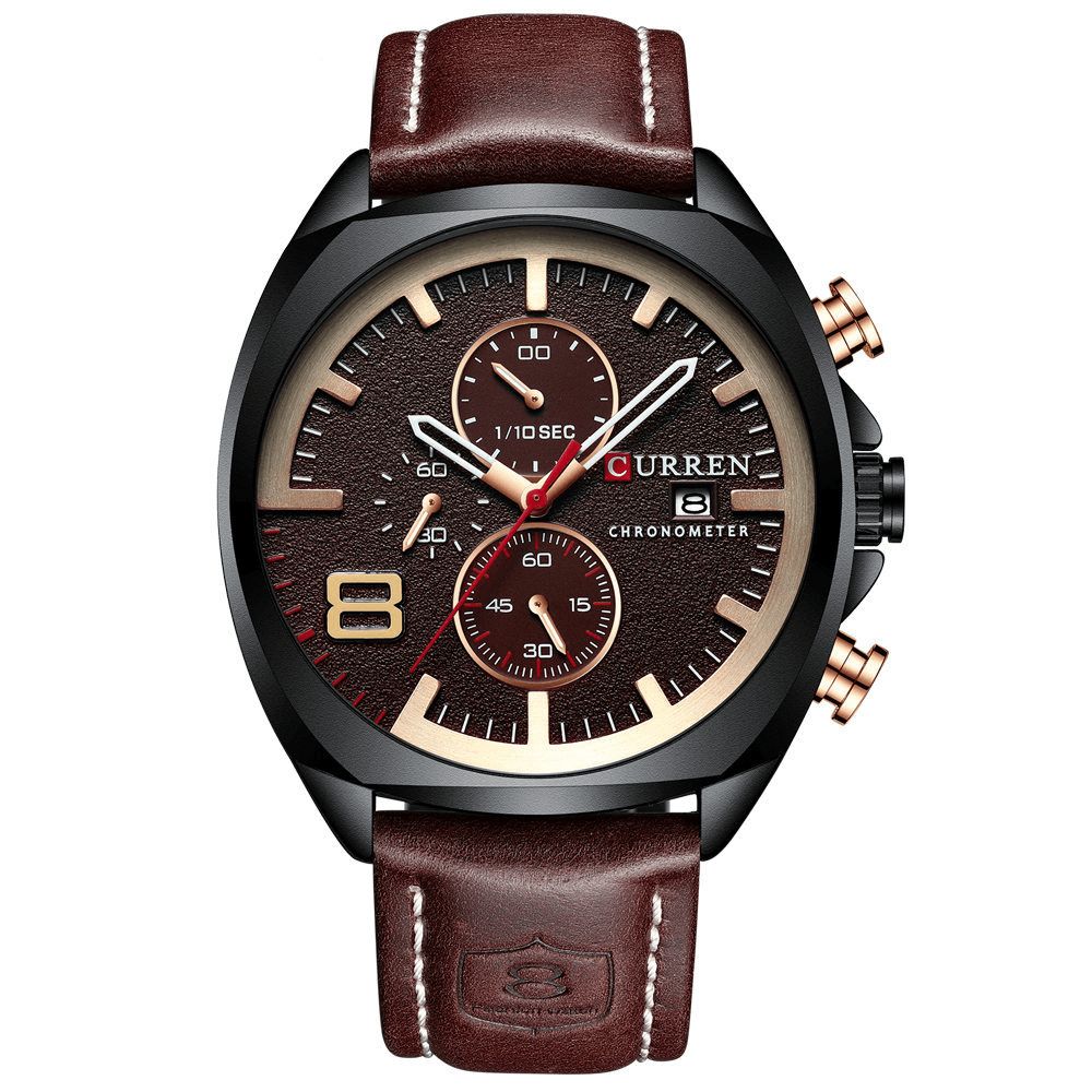 Curren 8324 Chronometer Casual Stijl Mannelijk Sporthorloge Lederen Band Analoog Quartz Horloge