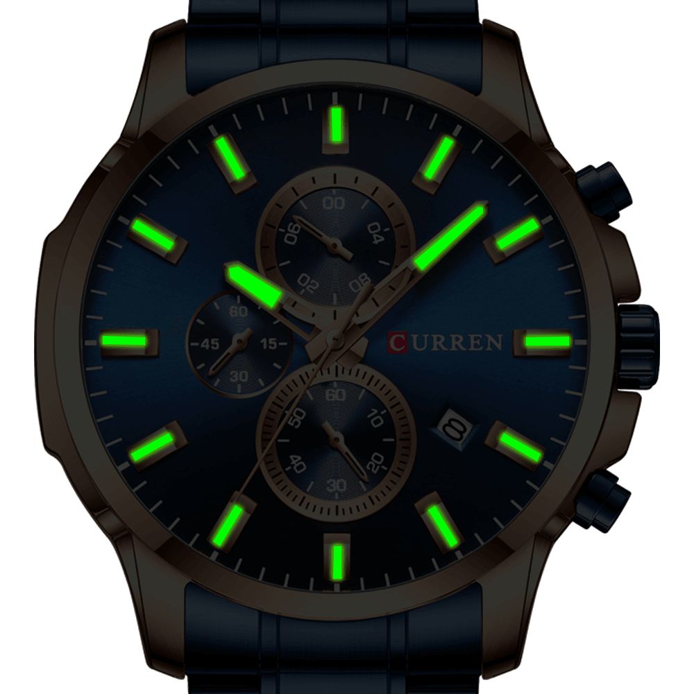 Curren 8348 Volledig Stalen Horlogeband Quartz Horloge Lichtgevende Weergave Zakelijk Herenhorloge