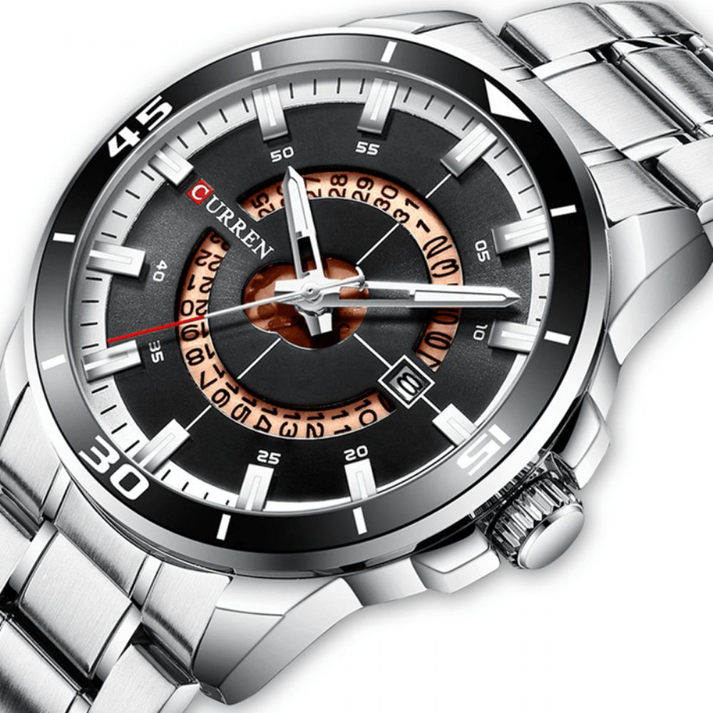 Curren 8359 Kalender Volledig Stalen Zakelijke Stijl Heren Waterdicht Quartz Horloge