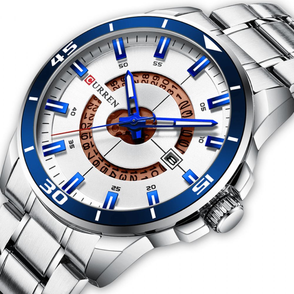 Curren 8359 Kalender Volledig Stalen Zakelijke Stijl Heren Waterdicht Quartz Horloge