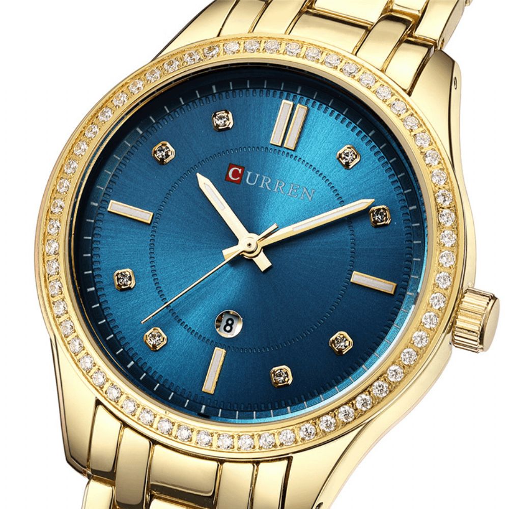 Curren 9010 Waterdicht Crystal Elegant Design Dames Polshorloge Datumweergave Quartz Horloge