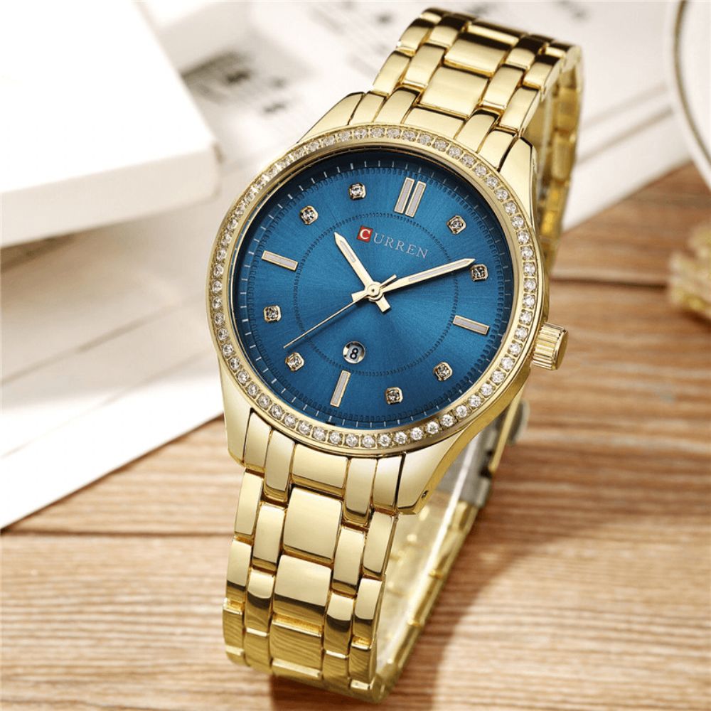 Curren 9010 Waterdicht Crystal Elegant Design Dames Polshorloge Datumweergave Quartz Horloge