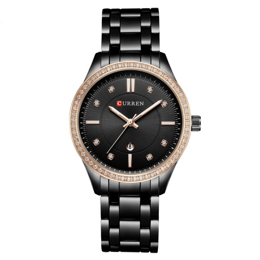 Curren 9010 Waterdicht Crystal Elegant Design Dames Polshorloge Datumweergave Quartz Horloge