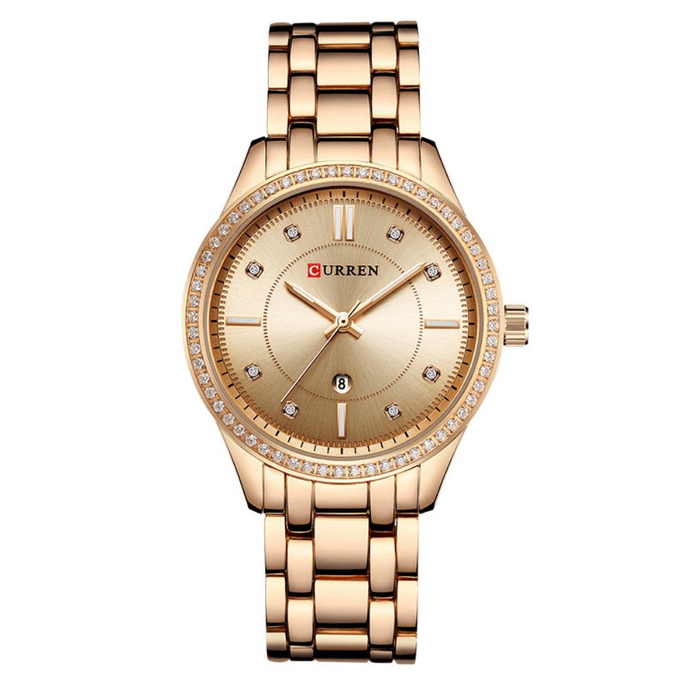 Curren 9010 Waterdicht Crystal Elegant Design Dames Polshorloge Datumweergave Quartz Horloge