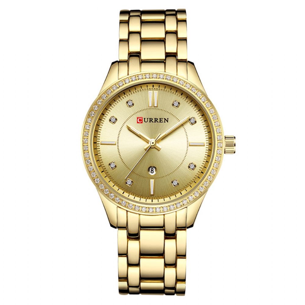 Curren 9010 Waterdicht Crystal Elegant Design Dames Polshorloge Datumweergave Quartz Horloge