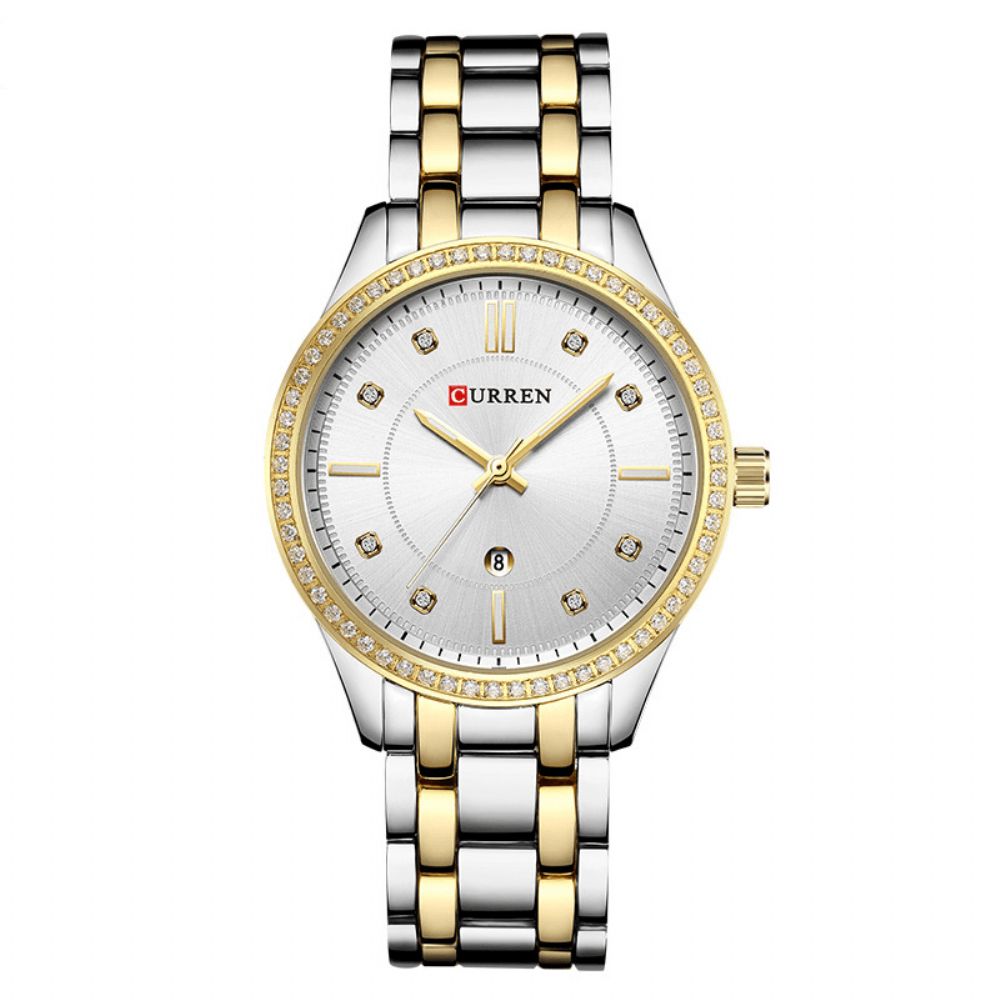 Curren 9010 Waterdicht Crystal Elegant Design Dames Polshorloge Datumweergave Quartz Horloge