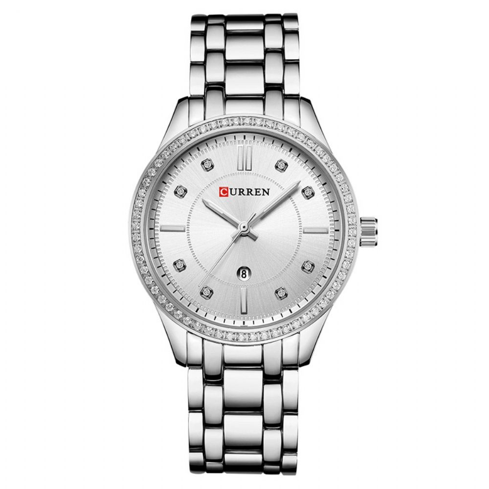 Curren 9010 Waterdicht Crystal Elegant Design Dames Polshorloge Datumweergave Quartz Horloge