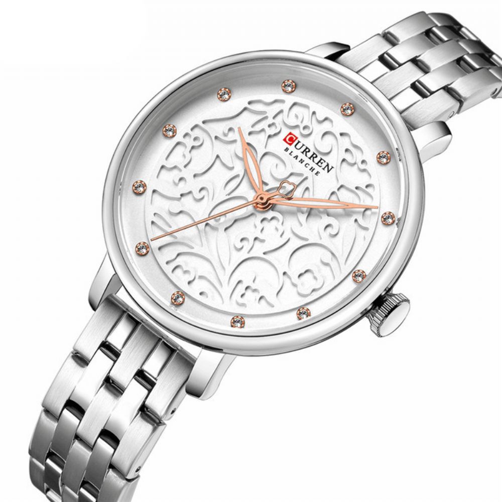 Curren 9046 3D-Wijzerplaat Zakelijke Damespolshorloge Stalen Band Quartz Horloges