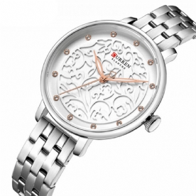 Curren 9046 3D-Wijzerplaat Zakelijke Damespolshorloge Stalen Band Quartz Horloges