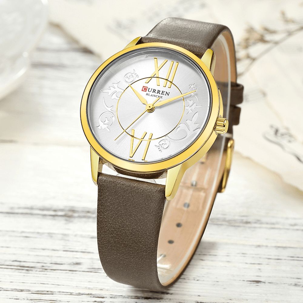 Curren 9049 Analoog Casual Stijl Dames Polshorloge Lederen Band Quartz Horloge