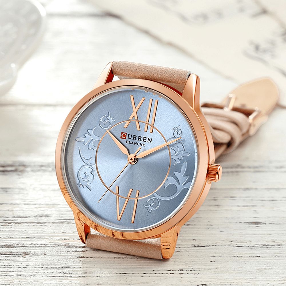 Curren 9049 Analoog Casual Stijl Dames Polshorloge Lederen Band Quartz Horloge