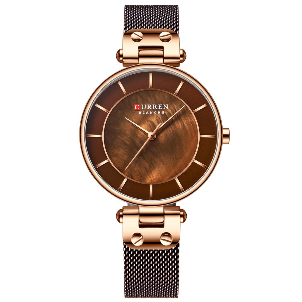 Curren 9056 Ultradunne Casual Stijl Dames Polshorloge Mesh Stalen Band Quartz Horloge