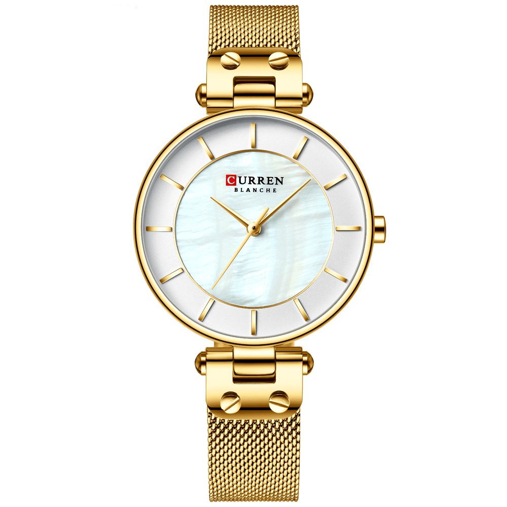 Curren 9056 Ultradunne Casual Stijl Dames Polshorloge Mesh Stalen Band Quartz Horloge