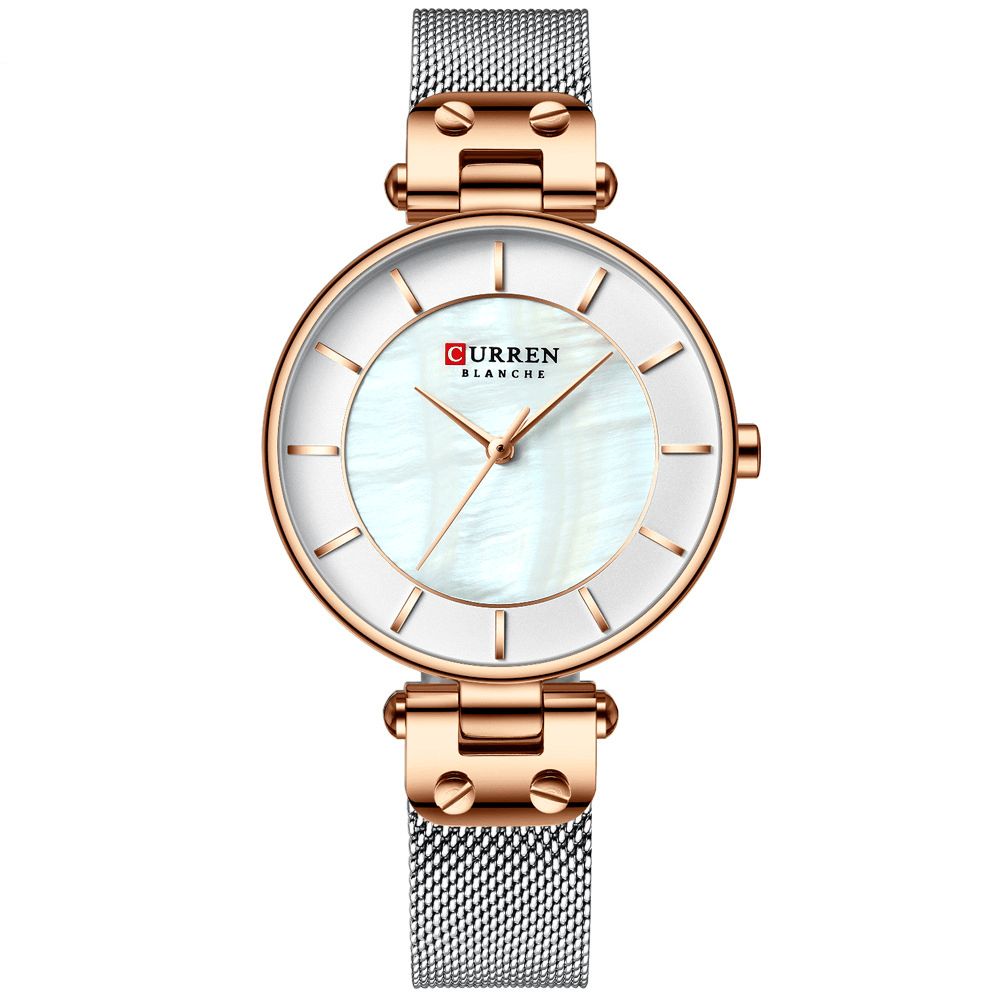 Curren 9056 Ultradunne Casual Stijl Dames Polshorloge Mesh Stalen Band Quartz Horloge