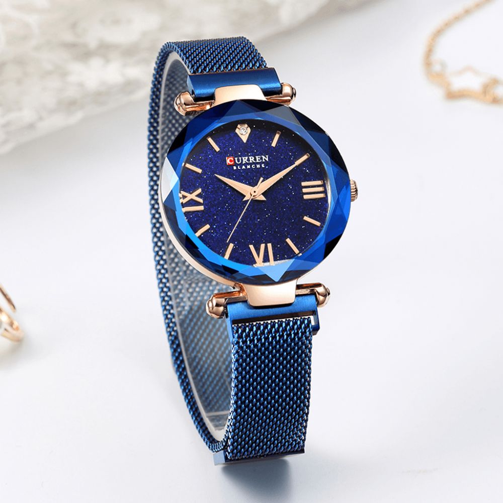 Curren 9063 Elegant Design Romantische Sky Dial Show Dames Polshorloge Volledig Stalen Quartz Horloge