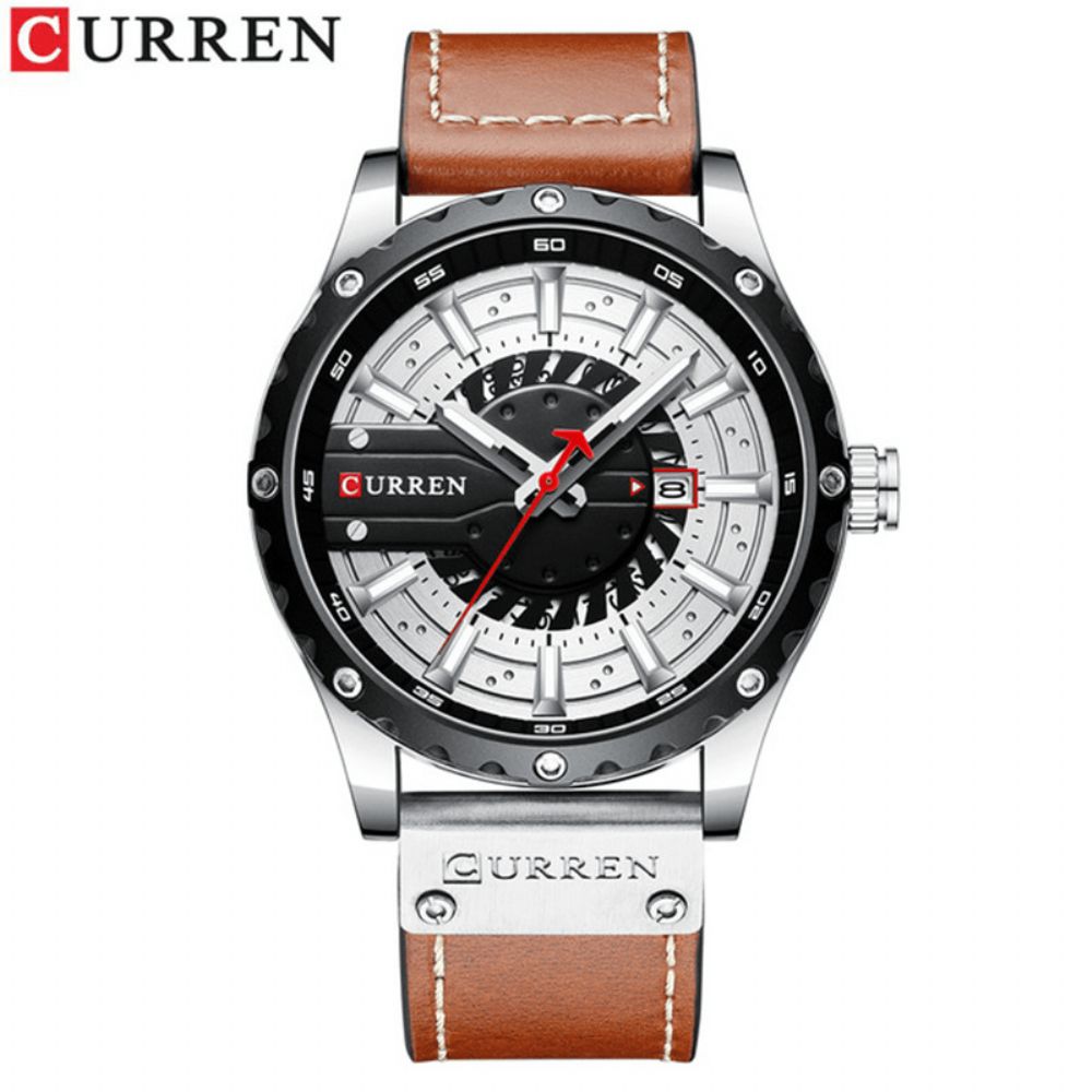 Curren Casual Zaken Met Kalender Wijzerplaat Pu Lederen Band 3Atm Waterdicht Heren Quartz Horloge Polshorloge