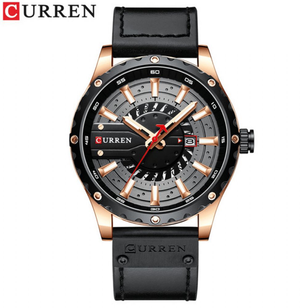 Curren Casual Zaken Met Kalender Wijzerplaat Pu Lederen Band 3Atm Waterdicht Heren Quartz Horloge Polshorloge