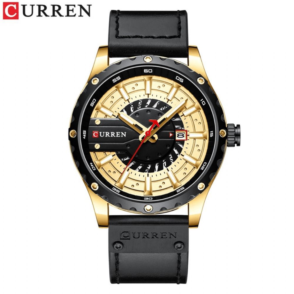 Curren Casual Zaken Met Kalender Wijzerplaat Pu Lederen Band 3Atm Waterdicht Heren Quartz Horloge Polshorloge