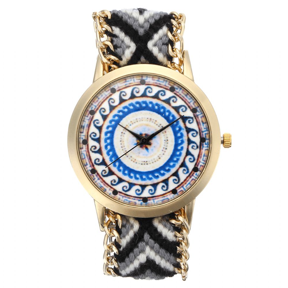 Custom Folk Dames Horloge Caleidoscoop Patroon Legering Case Casual Retro Quartz Polshorloge