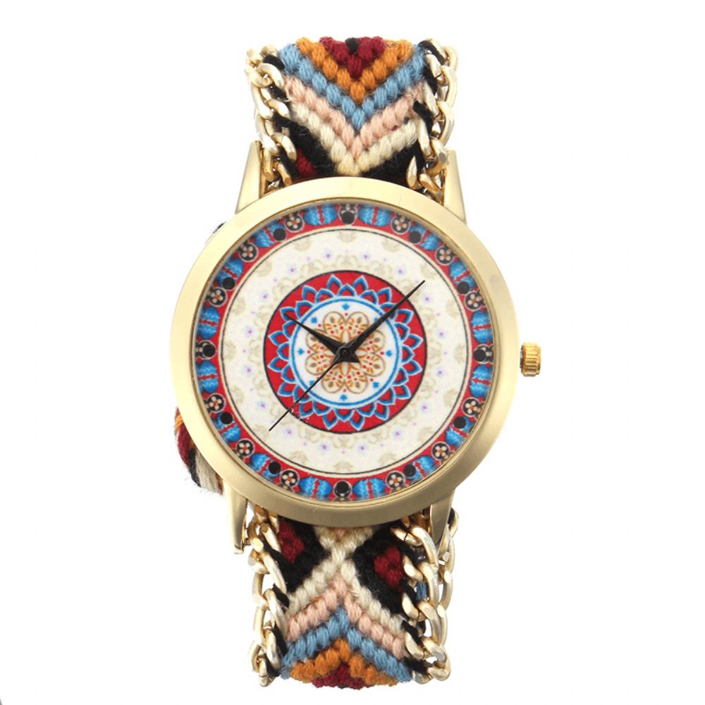 Custom Folk Dames Horloge Caleidoscoop Patroon Legering Case Casual Retro Quartz Polshorloge