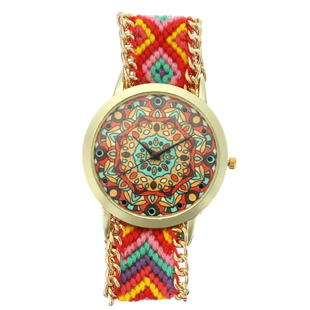 Custom Folk Dames Horloge Caleidoscoop Patroon Legering Case Casual Retro Quartz Polshorloge