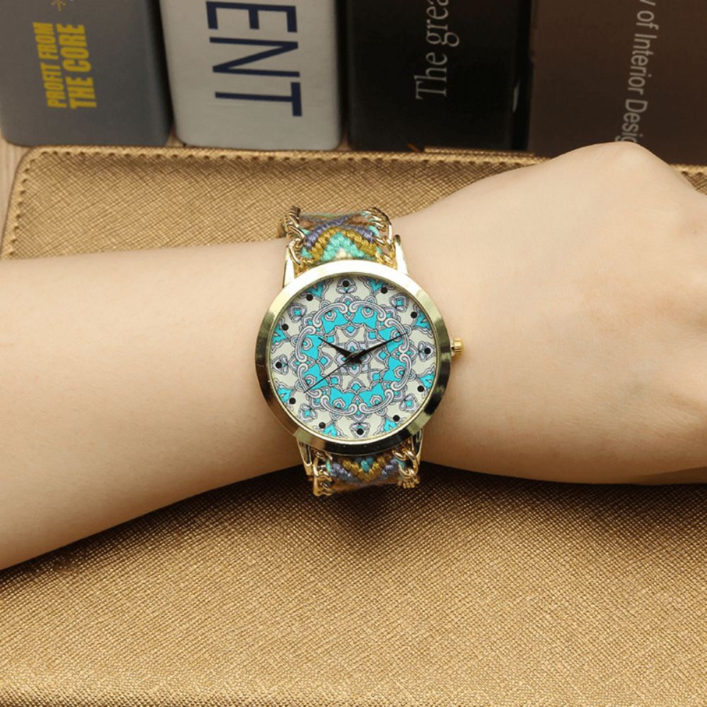 Custom Folk Dames Horloge Caleidoscoop Patroon Legering Case Casual Retro Quartz Polshorloge